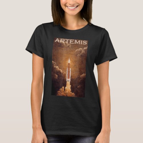 Artemis Launch SLS Moon Orbit Space Da Vinci  T_Shirt