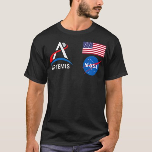 Artemis Mission 1 One Astronaut Patch Front and Ba T_Shirt