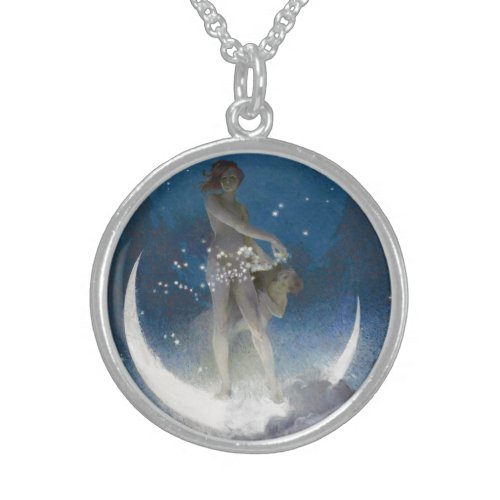 Artemis Moon Goddess Scattering Night Stars Sterling Silver Necklace