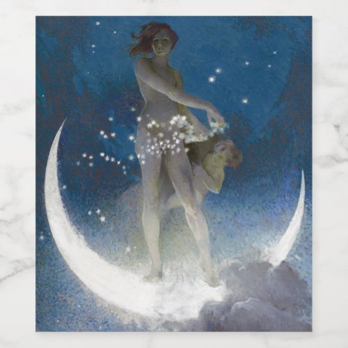 Artemis Moon Goddess Scattering Night Stars Wine Label