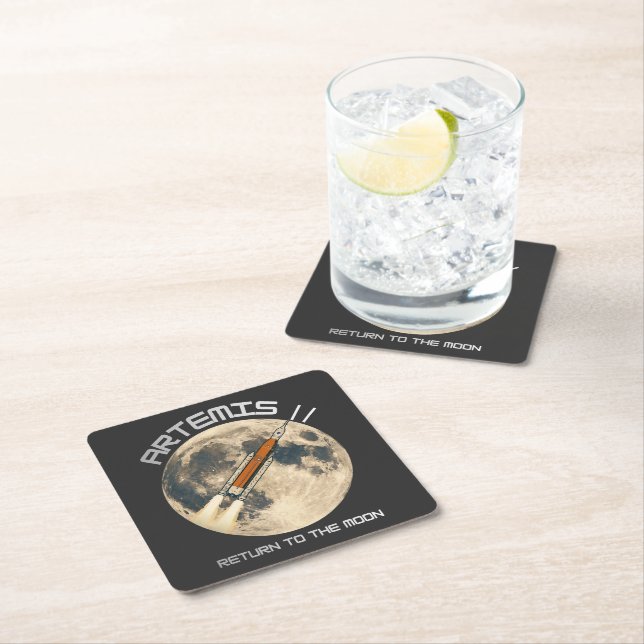 artemis moon mission square paper coaster (Insitu)