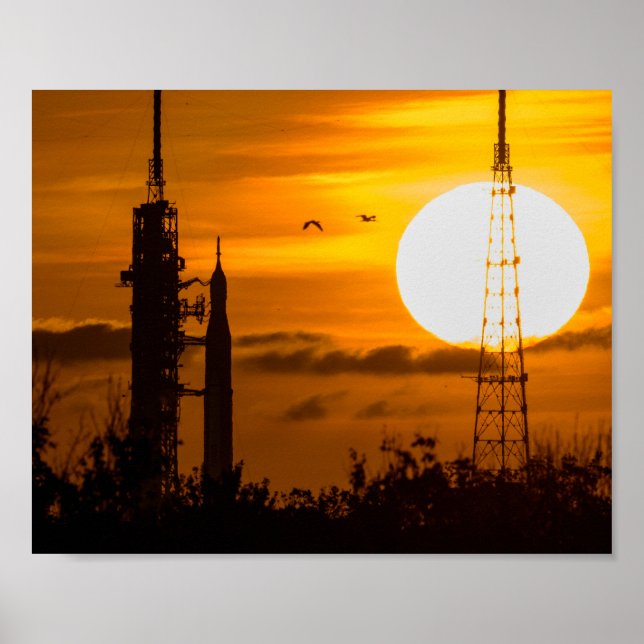 Artemis Moon Rocket at Dawn Poster (Front)