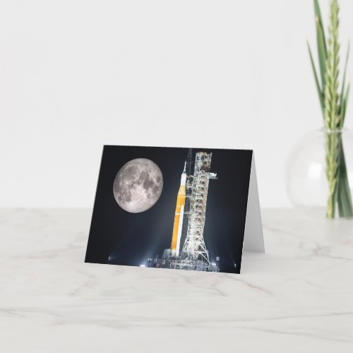 Artemis One Moon Rocket at Night Card