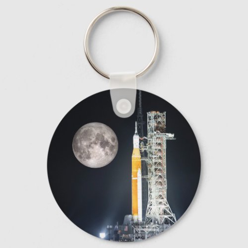 Artemis One Moon Rocket at Night Keychain