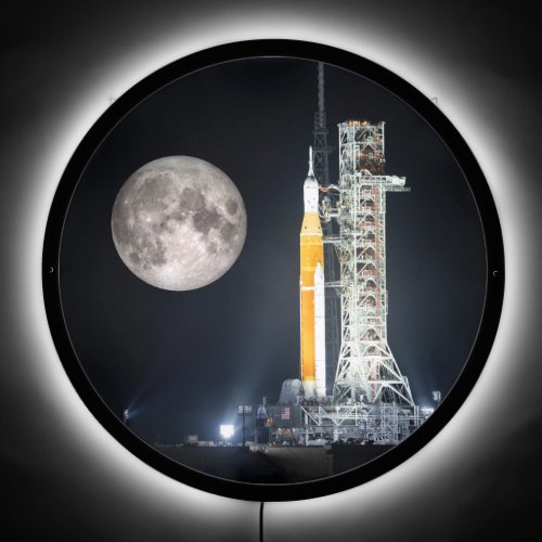 Artemis One Moon Rocket at Night LED Sign