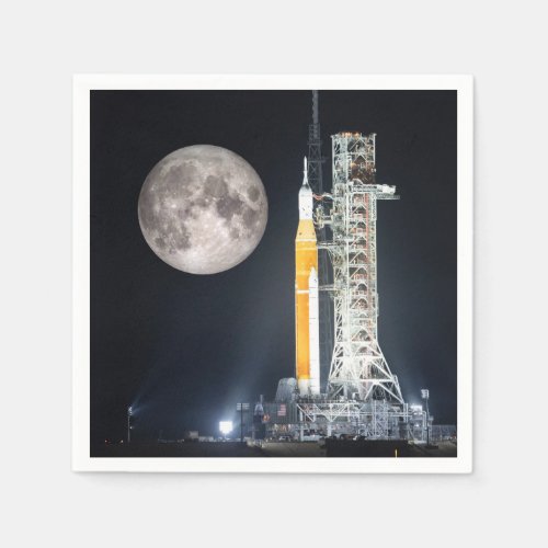 Artemis One Moon Rocket at Night Napkins