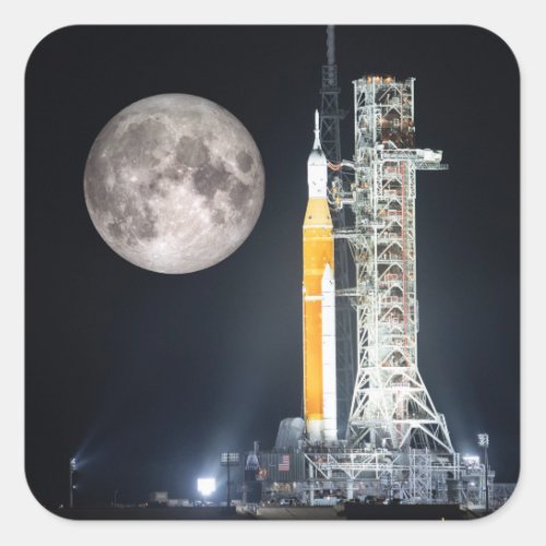 Artemis One Moon Rocket at Night Square Sticker