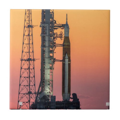 Artemis One Moon Rocket at Sunrise Ceramic Tile
