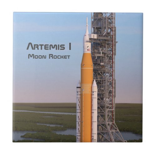 Artemis One Moon Rocket on Pad Ceramic Tile