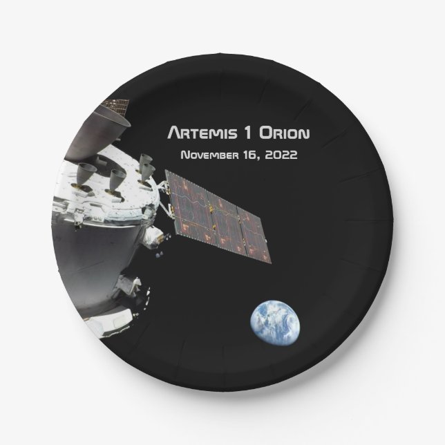 Artemis Orion Spacecraft Blue Marble Paper Plates (Front)