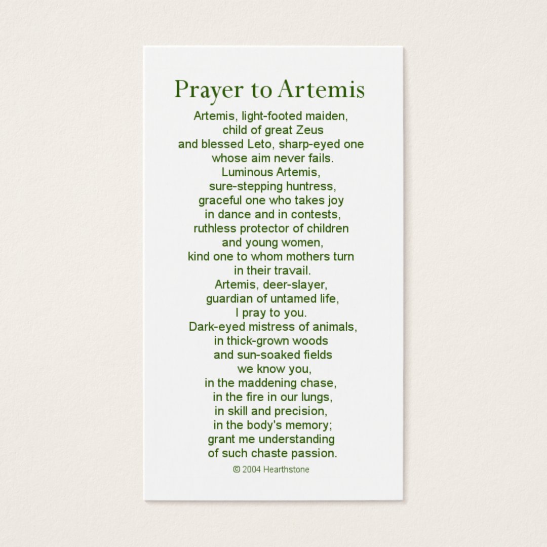 Artemis Prayer Card | Zazzle