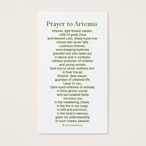 Artemis Prayer Card