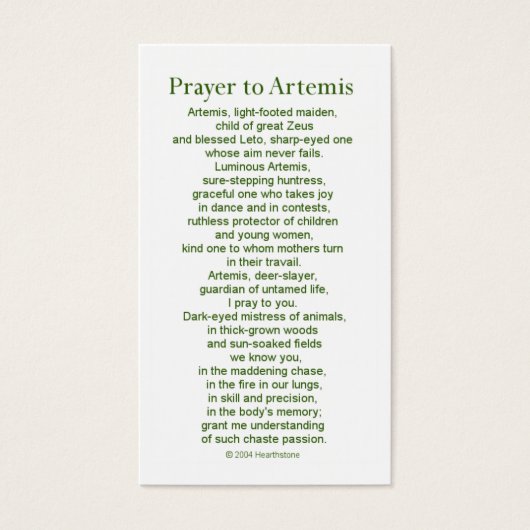 Artemis Prayer Card (Front)