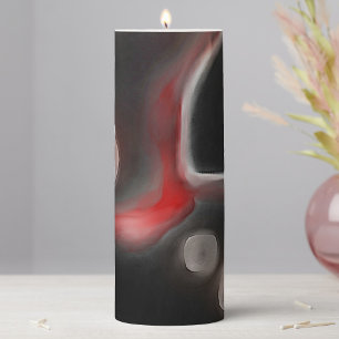 Arterial Motif: Abstract Black, White & Red Pillar Candle