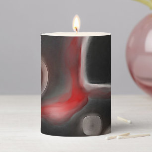 Arterial Motif: Abstract Black, White & Red Pillar Candle