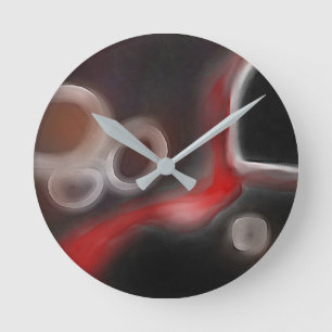 Arterial Motif: Abstract Black, White & Red Round Clock