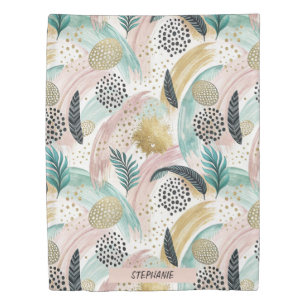 Artful Botanical Brushstroke & Gold Abstract Duvet Cover