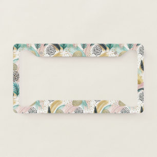 Artful Botanical Brushstroke & Gold Abstract License Plate Frame