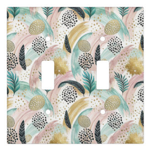 Artful Botanical Brushstroke & Gold Abstract Light Switch Cover