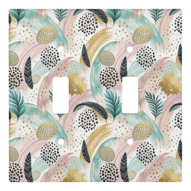 Artful Botanical Brushstroke & Gold Abstract Light Switch Cover (Front)