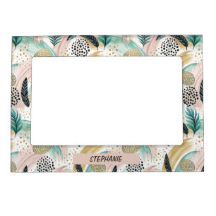 Artful Botanical Brushstroke & Gold Abstract Magnetic Frame