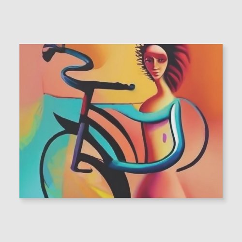 Artful Cycling Woman on Bike Magnetic Card