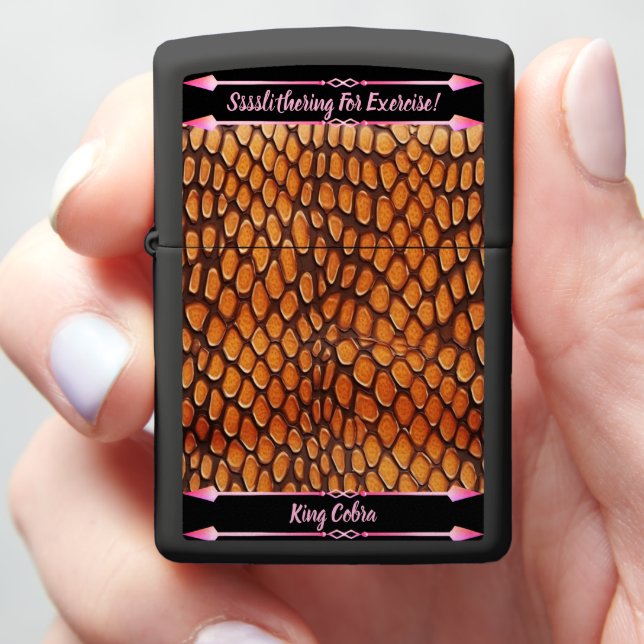 Artful display of intricate snakeskin zippo lighter (In Hand)