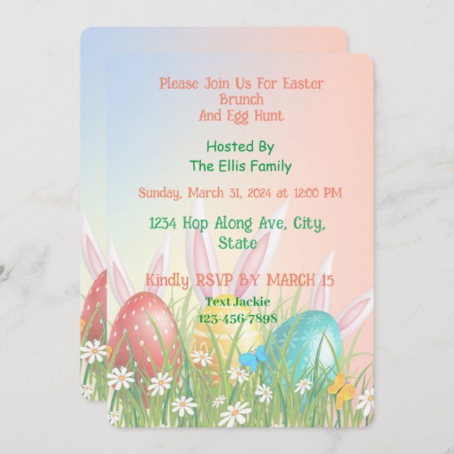 🐰 Artful Easter Brunch & Egg Hunt Invitation (Front/Back)