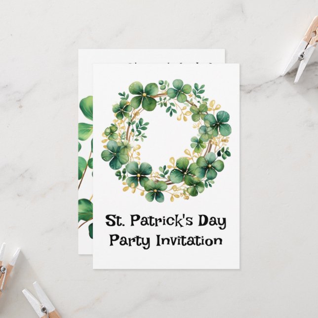 Artful Green Watercolor Clover Weath (Front/Back In Situ)