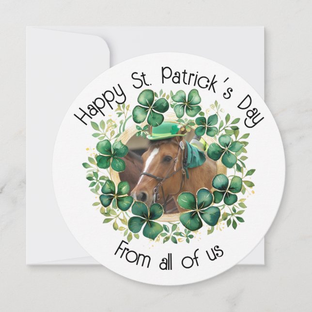 Artful Green Watercolor Clover Weath Holiday Card (Front)