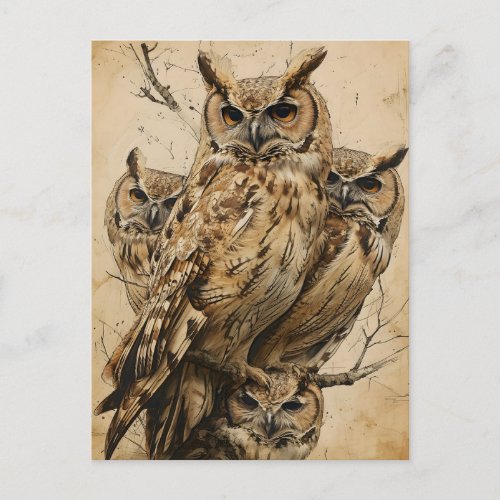 Artful Owls Vintage Postcard