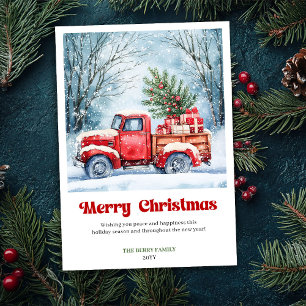 Artful Rustic Red Truck Holiday Scene Greeting Card