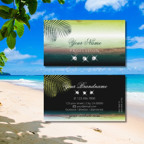 Artful Watercolors Palm Leaves and Diamonds Modern Business Card