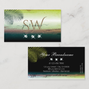 Artful Watercolors Palm Leaves Diamonds Initials Business Card