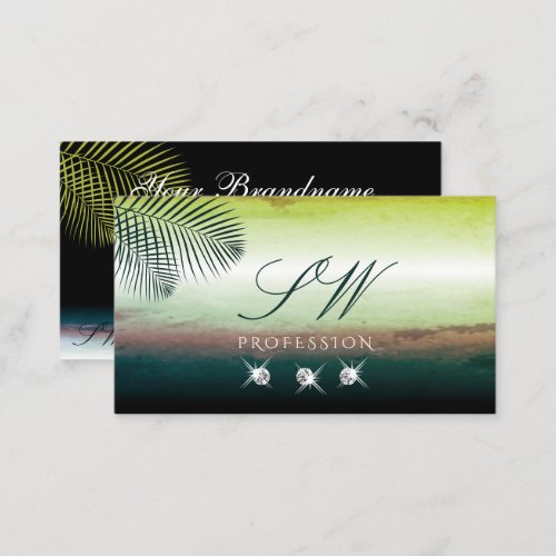 Artful Watercolors Palm Leaves Diamonds Monogram Business Card