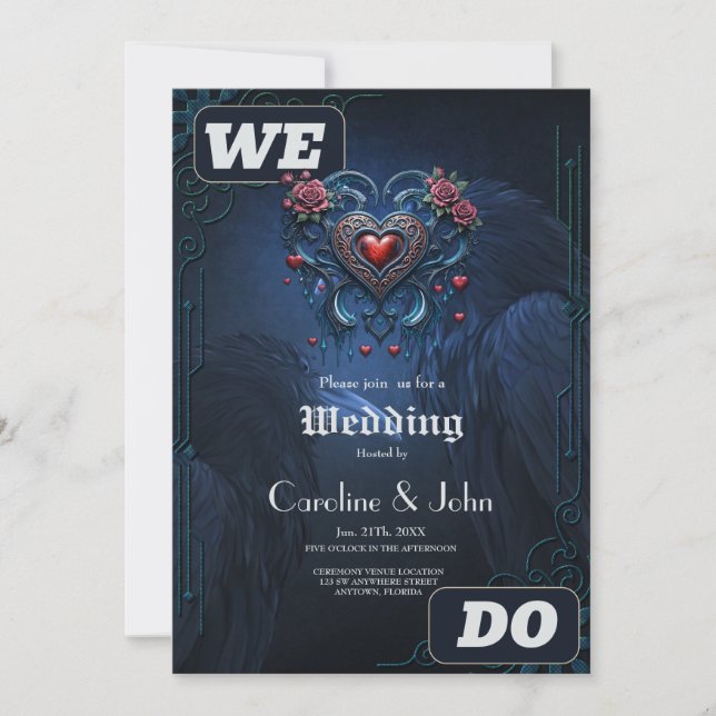 Artfully designed gothic heart comprised of intric invitation (Front)