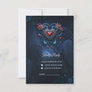 Artfully designed gothic heart RSVP card