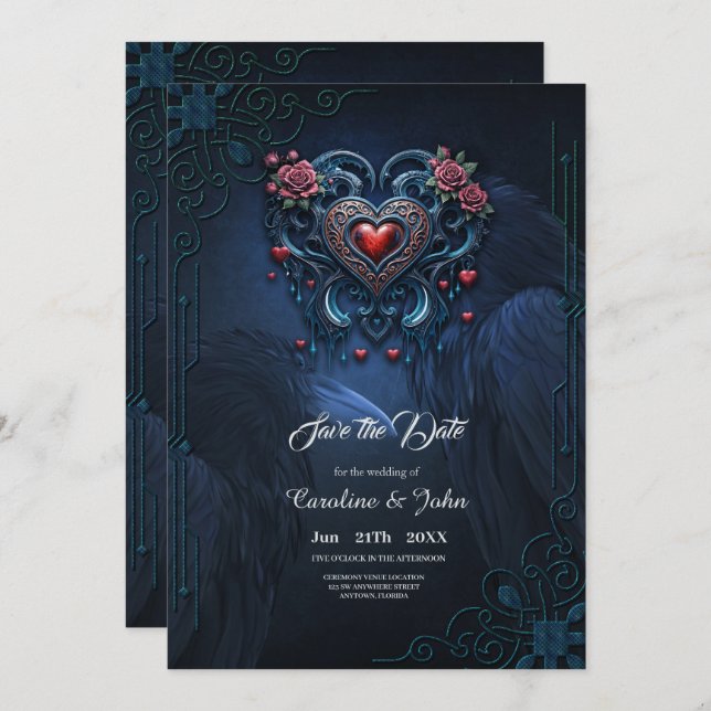 Artfully designed gothic heart  save the date (Front/Back)