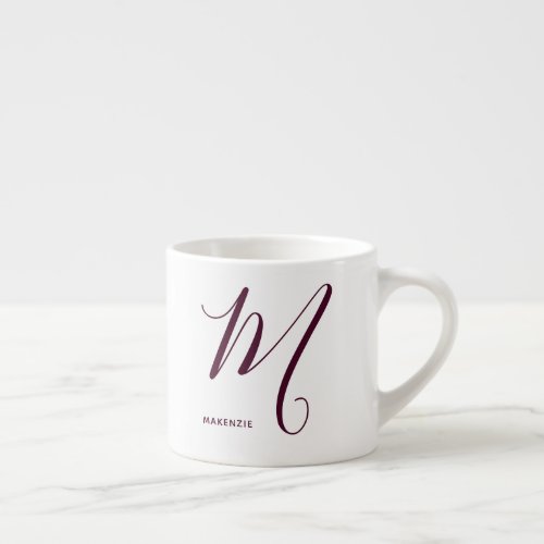 Artfully Monogrammed Burgundy Letter M White Espresso Cup