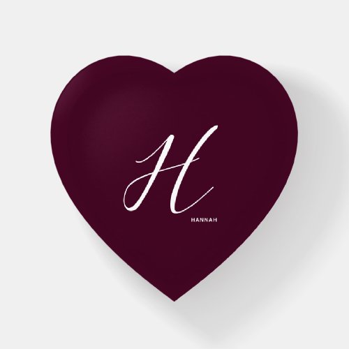 Artfully Monogrammed Letter H Burgundy Heart Paperweight