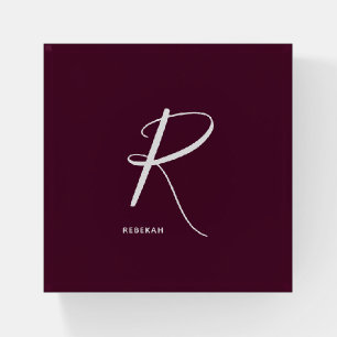 Artfully Monogrammed Letter R Burgundy Square Paperweight