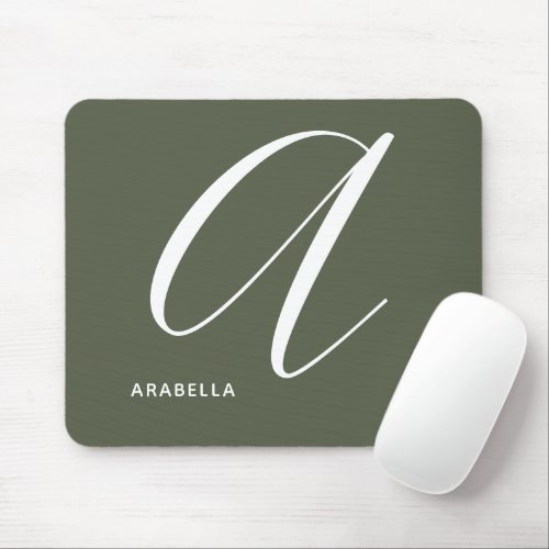 Artfully Monogrammed Script Letter A Chive Green Mouse Pad