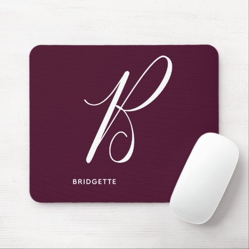 Artfully Monogrammed Script Letter B Burgundy Mouse Pad