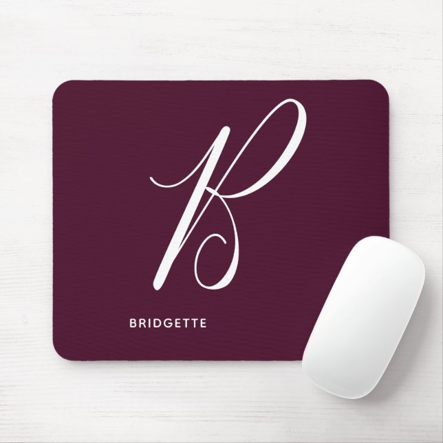 Artfully Monogrammed Script Letter B Burgundy Mouse Pad (With Mouse)