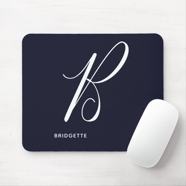 Artfully Monogrammed Script Letter B Navy Blue Mouse Pad (With Mouse)