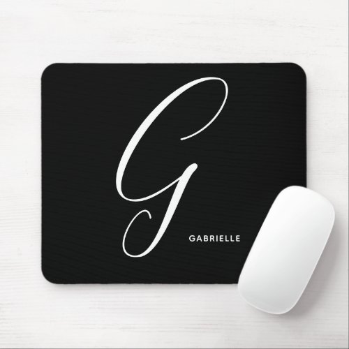 Artfully Monogrammed Script Letter G Black  White Mouse Pad