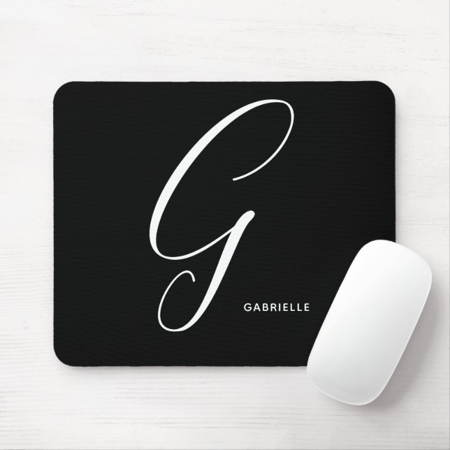 Artfully Monogrammed Script Letter G Black & White Mouse Pad (With Mouse)