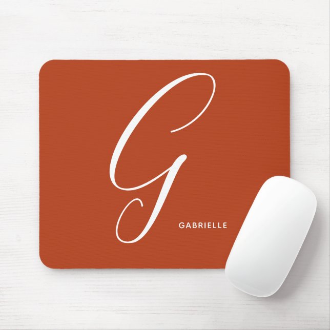 Artfully Monogrammed Script Letter G Burnt Orange Mouse Pad (With Mouse)