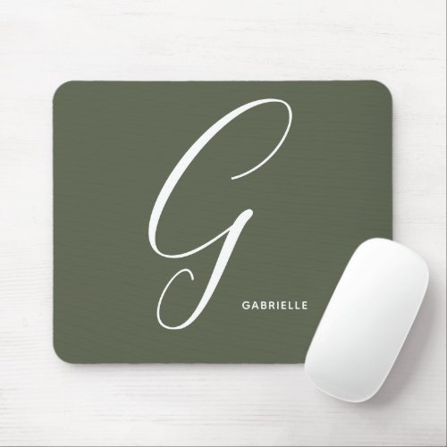 Artfully Monogrammed Script Letter G Chive Green Mouse Pad