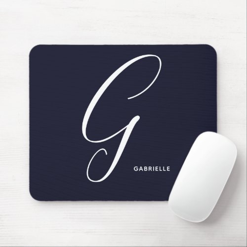 Artfully Monogrammed Script Letter G Navy Blue Mouse Pad